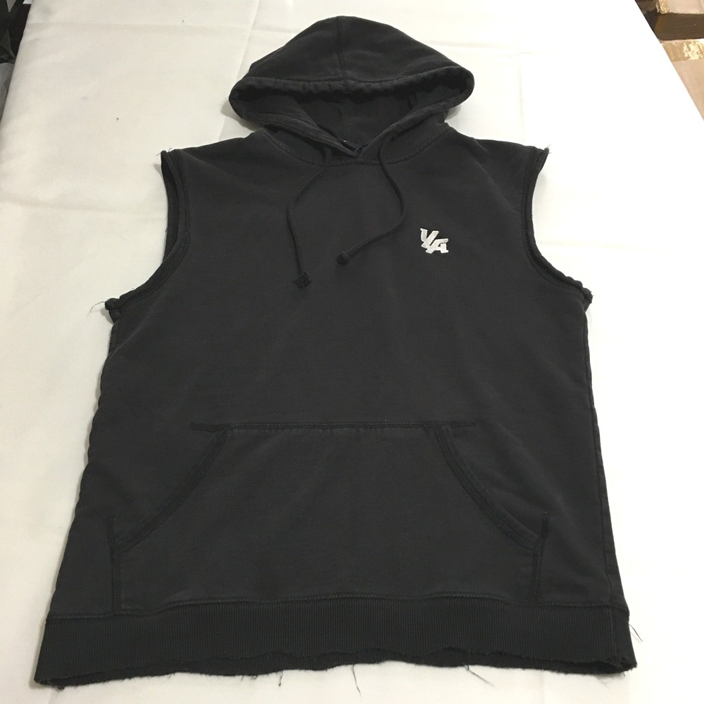 YoungLA Sleeveless Hoodie Men Medium Black Raw Hem Gym Muscle Vest